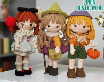 Little Witch Crochet Doll, Clown Girl Doll, Wizard Girl Amigurumi, Cute Girl Crochet, Halloween Witch And Cat Amigurumi Doll, Gift For Girl