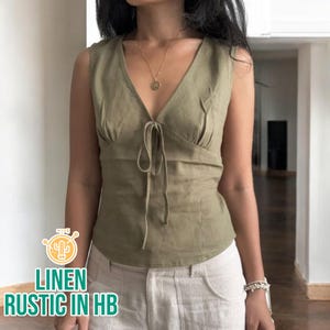 Linen V Neck Top, Sleeveless Top, Womens Tank Top, Summer Blouse, Tank Top, Casual Top, Loose Linen Top, Women Shirt, Elegant Shirt With Tie