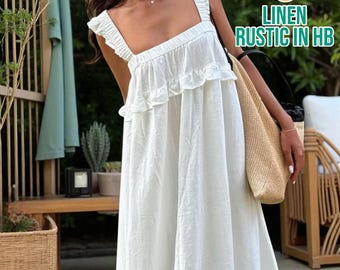 Summer Ruffled Linen Dress, Womens Dress, Maxi Dress, Prom Dress, Party Dress, Loose Sundress, Sleeveless Dress, Elastic Dress, Long Dress