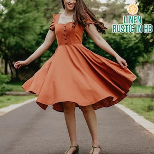 Short Sleeve Summer Dress, Linen Dress Women, Midi Linen Dress, Sweetheart Neck Dress, Fit And Flare Dress, A Line Linen Dress,Elegant Dress