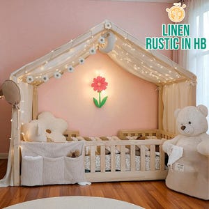 Baldachin Bed Curtains, Linen Toddler Bed Canopy, Montessori Bed Canopy, Kids Bed Tent, Linen Curtain. Custom Bed Canopy, Kid&#39;s Room Decor