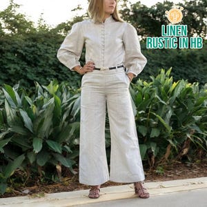 Long Sleeves Blouse And Pants Women, High Collar Top, Women Button Shirt, Wide Leg Pants, Linen Set, Women Matching Set Clothing Trousers