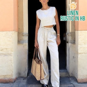 Leinen Tank Top und Hosen Set, lockeres Frauen Shirt, Hose mit hoher Taille, Büro Set, ärmelloses Crop Top, Frauen Bluse, Sommerhose, Frauen Top