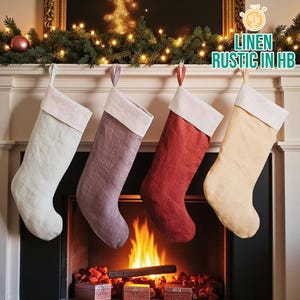 Christmas Stocking, Linen Stocking, Embroidered Stocking, Holiday Stocking, Family Stocking, Santa Stocking, Christmas Gift, Farmhouse Decor