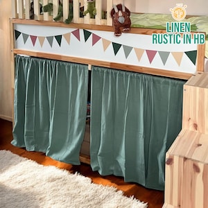 Ikea Kura Curtains, Kura Bed Curtains, House Bed Canopy, Ikea Kura Hack, Linen Curtains, Bedroom Curtains, Bed Drapes Canopy, Kidroom Decor