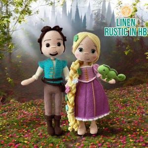 Rapunzel Crochet Doll, Long Hair Princess Amigurumi, Pascal Chameleon Crochet, Prince Handmade Doll, Gift For Daughter, Fairy Tale Crochet