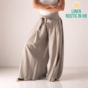 Women Wide Leg Linen Pants, Flowy Trousers, High Waist Palazzo, Womens Long Pants, Natural Loose Pants, Relaxed Pants, Boho Lounge Trousers