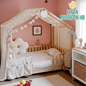 Montessori Bed Canopy, Toddler Bed Canopy, House Bed Cover, Linen Bed Curtain, Play Room Decor, Bed Baldachin, Kid Bed Canopy, Play Tent