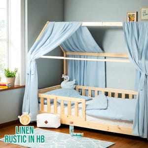 Baldachin Bed Curtains, Linen Toddler Bed Canopy, Montessori Bed Canopy, Kids Bed Tent, Linen Curtain, Custom Bed Canopy, Kid&#39;s Room Decor