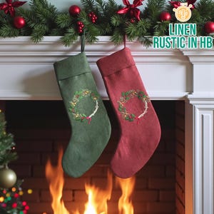 Linen Christmas Stocking, Holiday Home Decor, Embroidered Stocking, Xmas Stockings, Personalized Christmas Stocking, Scandinavian Stocking