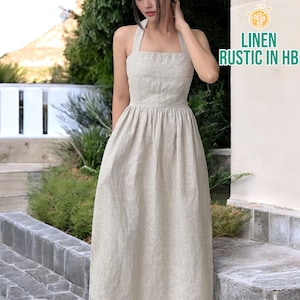 Halter Neck Maxi Linen Dress, Summer Beach Dress, Casual Dress, Bridesmaid Dress, Loose Dress, Fit And Flared Dress, Sleeveless Long Dress