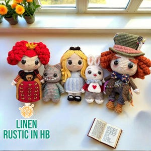 Alice In Wonderland Crochet Doll Set, Cheshire Cat Amigurumi Doll, White Rabbit Crochet Gifts, Alice, Red Queen Mad Cartoon Amigurumi Doll