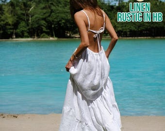 Open Back Linen Dress, Summer Sleeveless Dress, Maxi Full Length Dress, Sleeveless Dress, Beach Maxi Backless Dress, Spaghetti Strap Dress