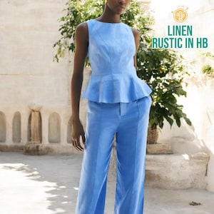 Leinen Schößchen Top und Hosen Set, Sommerbluse, Hose mit hoher Taille, ärmelloses Tank Top, Frauen Shirt, Frauen Hosen, Sommer Set, Hose mit weitem Bein