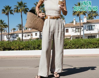 Linen Wrap Top And Pants Set, Sleeveless Tank Top, High Waist Trousers, Summer Two-piece Co-ord Set, Matching Set Clothing,Tie Back Crop Top