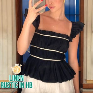 Summer Elastic Top, Short Sleeve Linen Top, Square Neck Women Shirt, Loose Women Tank Top, Elegant Top, Puffy Sleeve Top,Summer Blouse Women
