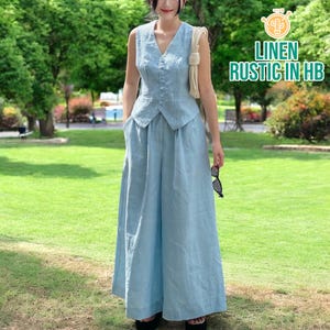 Summer Vest Top And Pants, Linen Women Set, Sleeveless Tank Top, Wide Leg Pants, Summer Pallazo Trousers, Women Shirt Blouse, Flared Pants