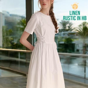 Linen Corset Dress, Retro Vintage Midi Dress, Summer Women Dress, Short Sleeve Dress, Cottagecore Linen Dress, Wedding Dress, Dress With Tie