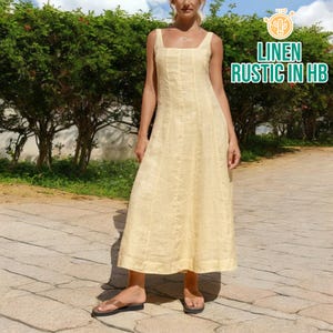 Square Neck Midi Dress, Sleeveless Linen Dress, Elastic Dress,  A Line Linen Dress, Summer Wedding Guest Linen Dress, Beach Dress,Tank Dress