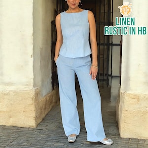 Sommer Leinen Top und Hose Set, Open Back Top, Hose mit weitem Bein, Ärmelloses Shirt für Frauen, Hose mit hoher Taille, Frauen Passendes Set, Sommer Outfit