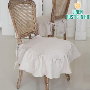 French Linen Chair Seat Cover, Chair Cover With Ruffle, Dining Chair Slipcover, Chair Slip Cover, Rustic Farmhouse Decor, Chair Seat Cover