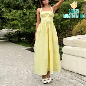 Summer Long Linen Dress, Halter Dress, Maxi Dress, Backless Dress, Sleeveless Midi Dress, Fit And Flared Dress, Women Sundress, Party Dress