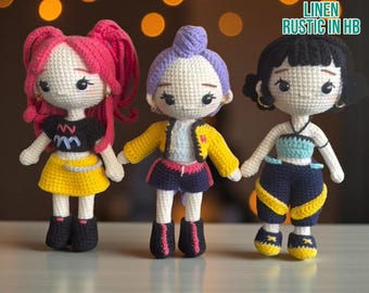 Huntrixx Crochet Doll, Kpop Girls Amigurumi Crochet Doll, Girl Group Plush Toy, Fictional Kpop Girls, Amigurumi Crochet, Rumi Mira Zoey Doll