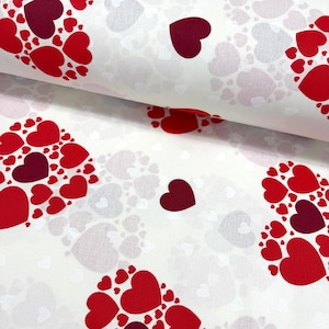 Bouquet of Hearts 100% Cotton Poplin Fabric by the Yard - Lightweight Clothing, Dresses, Bedding, Sheets, Duvet Cover, Quilting, Heart Print