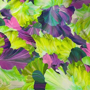 Green Leaves Printed Viscose Fabric by the Yard- by Fabricania, Soft & Durable, Vivid, 100% Viscose, 60&quot; Wide (152 cm)