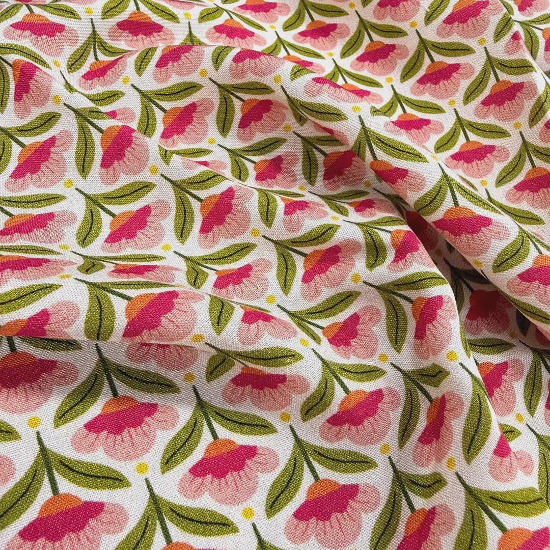 Serial Pink Flowers Printed Viscose Fabric by the Yard- by Fabricania ...
