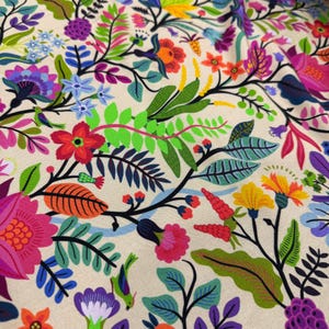 Botanic Blooming Flowers Printed Viscose Fabric by the Yard- by Fabricania, Soft & Durable, Vivid, 100% Viscose, 60&quot; Wide (152 cm)