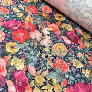 Flower Garden Printed Viscose Fabric by the Yard- by Fabricania, Soft & Durable, Vivid, 100% Viscose, 60&quot; Wide (152 cm)