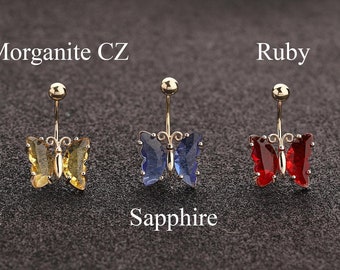 14K Gold Belly Button Piercing: Butterfly with Sparkling CZ Stone