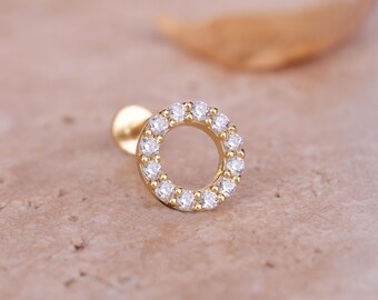 Gold Flat Back Tragus Earring - Minimalist Cartilage Jewelry