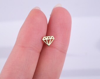 Tragus Earring: Dainty Gold Diamond Shape - Flat Back Screw
