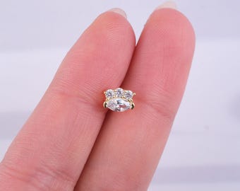 Minimalist Gold Tragus Earrings, Marquise and Round Stones