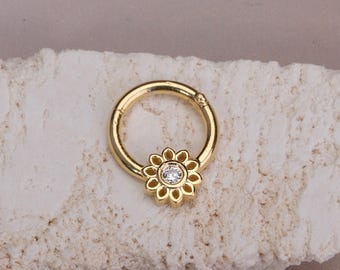 Septum Ring and Cartilage Earrings: Gold Flower Design - Minimalist Style