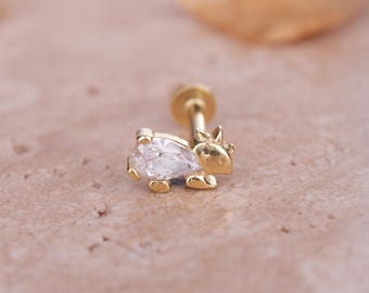 Flat Back Earring: Minimalist Dinosaur Design - Gold or Silver