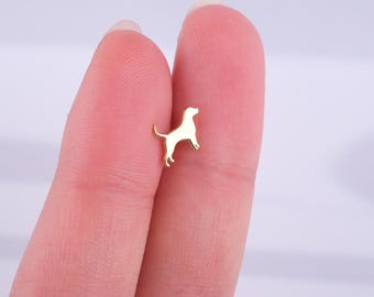 Cartilage Tragus Earring: Gold Dog Design - Minimalist Flat Back