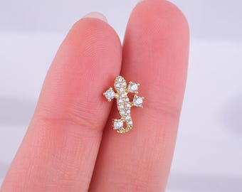 Gold Lizard Cartilage Earring - Dainty Stone Flat Back Tragus