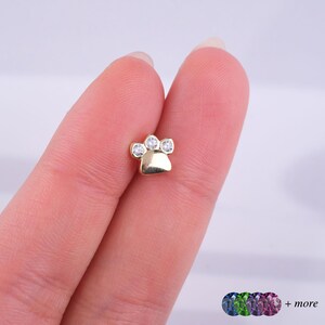 Gold Paw Print Tragus Stud Earring - Minimalist Cartilage Stud - Cute Gift for Her - Dog Cat Lover Jewelry - Handmade Ear Stud