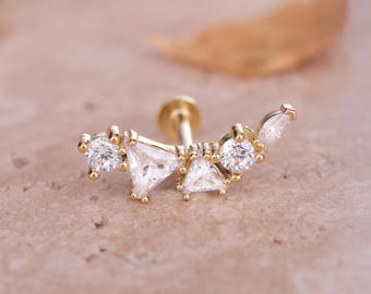 Cartilage Stud Earrings, Gold or Silver Minimalist (Flat Back)