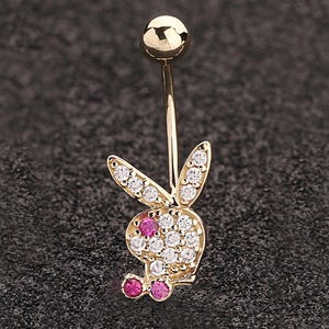 14K Gold Play Boy Rabbit Belly Button Piercing - Navel Piercing - Belly Button Hoop - Belly Button Rings - Belly Ring - Gift for Her