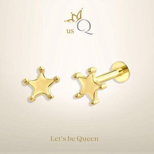 Gold Minimalist Star Cartilage Earring - Flat Back Tragus Jewelry - Dainty Handmade Ear Stud - Unique Gift for Her - Birthday & Mothers Day