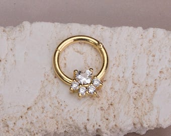 Dainty 14K Gold Septum Ring, Helix and Rook Hoop
