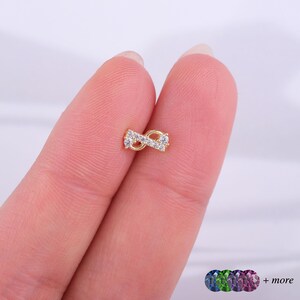 Gold Infinity Stud Earrings - Cartilage Earring - Triangle and Round Stones - Handmade Jewelry Gift for Her - Valentine Day Gold Jewelry