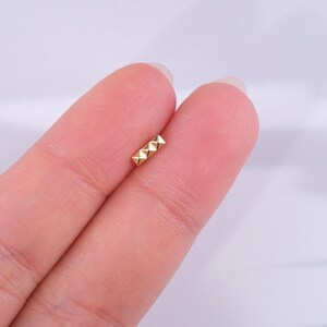 Gold Pyramid Stud Cartilage Earring - Minimalist Flat Back Tragus Piercing Jewelry - Handmade Gift for Her - Dainty Gold Bar Earring