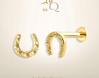 Tragus Cartilage Earring: Gold Horseshoe - Minimalist Flat Back Style