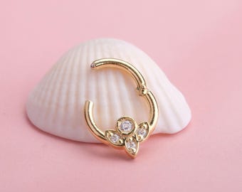 14K Gold Septum Ring: Minimalist Hoop for Helix & Rook Piercings