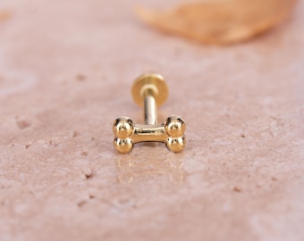 Tragus Cartilage Earring: Gold Dog Bone Minimalist - Flat Back Screw